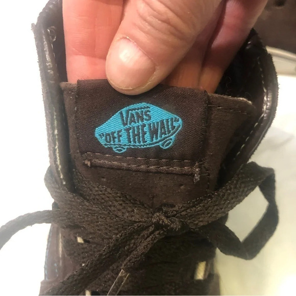 Vans Off The Wall Sk8-Hi shoes Brown Suede/Tan canvas/teal stitching US 6 - Picture 5 of 11